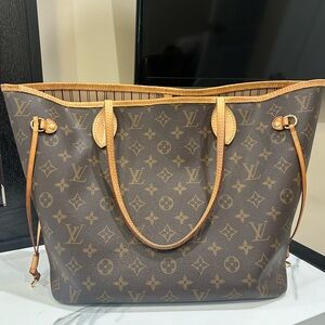 Louis Vuitton Brown Monogram Never full MM Tote with Tan Accents